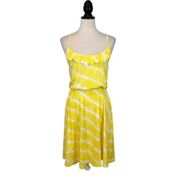NWT LOFT Stripe Dress Ruffle Neckline Yellow Size S Sundress - Picture 1 of 7
